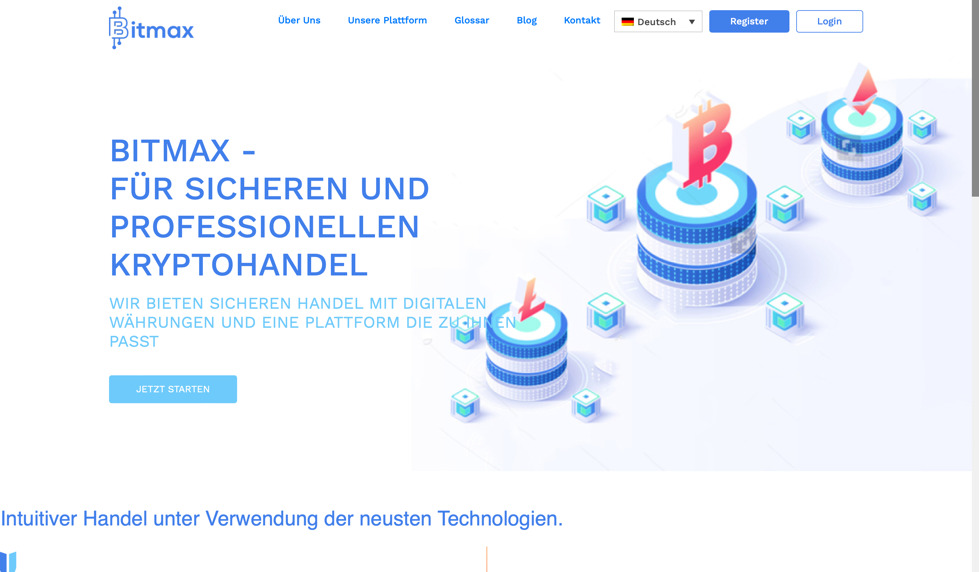 Die offizielle Homepage von der Bitmax-Handelsplattform. 